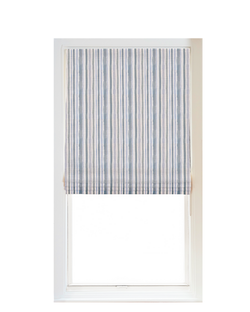 Custom Shade - Flat - Watercolor Stripe Chambray - 39 " width x 69 1/4" height
